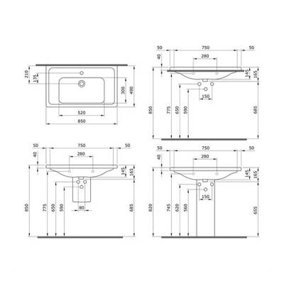Bocchi Taormina Pro Etajerli Lavabo 3 Armatür Delikli Parlak Beyaz 85 cm 1008-001-0127 - 3