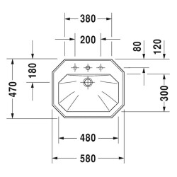 Duravit 1930 Seri Lavabo Üstten Geçme 58 Cm Üç Delikli 0476580030 - 2