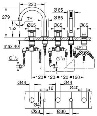 Grohe Atrio 5 Delikli Küvet Bataryası - 19923003 - 2