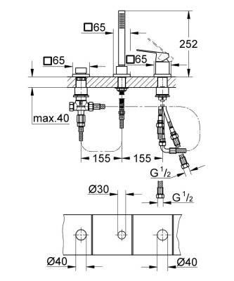 Grohe Eurocube 3 Delikli Banyo Kombinasyonu - 19966000 - 1