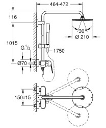 Grohe Euphoria Eurodisc Cosmopolitan System 210 Duvara Monte Tek Kumandalı Bataryalı Duş Sistemi - 23058003 - 2