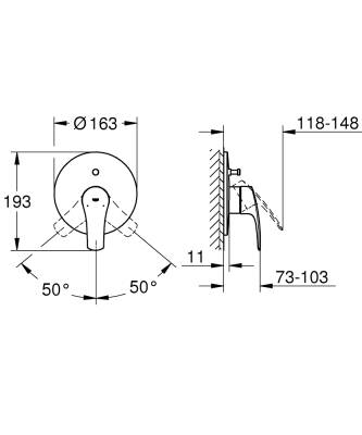 Grohe Eurosmart Ankastre Banyo/Duş Bataryası Mat Siyah - 194502433 - 4