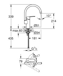 Grohe Eurostyle Cosmopolitan Tek Kumandalı Eviye Bataryası - 30221002 - 2