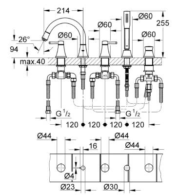 Grohe Grandera 5 Delikli Küvet Bataryası - 19919LG0 - 2