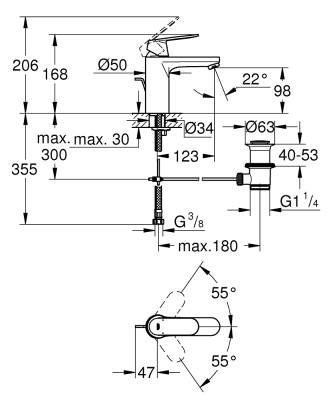 Grohe Eurosmart Cosmo Lavabo Bataryası M-Boyut Siyah - 23325KW0 - 2